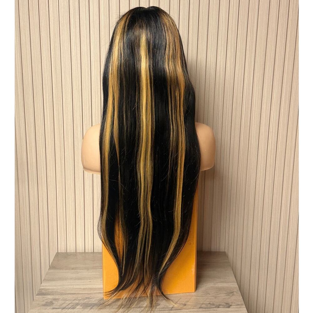 Lace Front Human Hair Wig 30" Straight Highlighted NWT